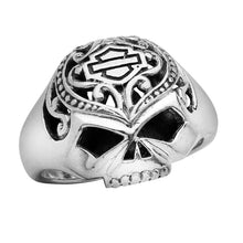 Load image into Gallery viewer, Harley-Davidson® Ladies Filigree Willie G Skull B&amp;S Logo Ring Sterling Silver HDR0314 image 1