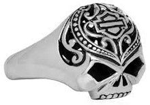 Load image into Gallery viewer, Harley-Davidson® Ladies Filigree Willie G Skull B&amp;S Logo Ring Sterling Silver HDR0314 image 2