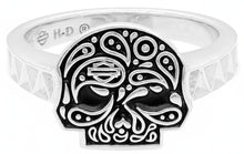 Load image into Gallery viewer, Harley-Davidson® Paisley Sugar Skull B&amp;S Logo Ring Sterling Silver HDR0418 image 2