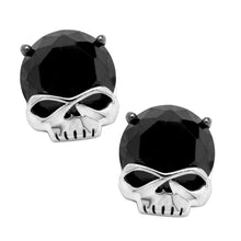 Load image into Gallery viewer, Harley Davidson® Black Stone Willie G Skull Post Earrings Sterling Silver HDE0378 image 1