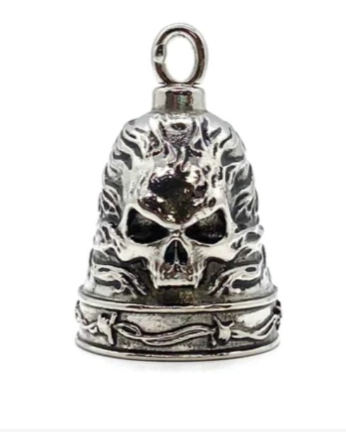 Large Stainless-Steel Skull in Flames Motorcycle Ride Bell