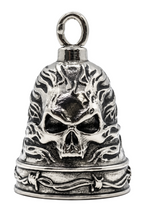 Load image into Gallery viewer, Large Flaming Skull Ride Bell® Motorcycle Bell Stainless Steel RB23L