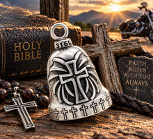 Load image into Gallery viewer, Winged Cross Ride Bell® Religious Motorcycle Bell Stainless Steel RB28