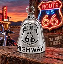 Load image into Gallery viewer, "Route 66" Ride Bell® Motorcycle Bell Stainless Steel RB35