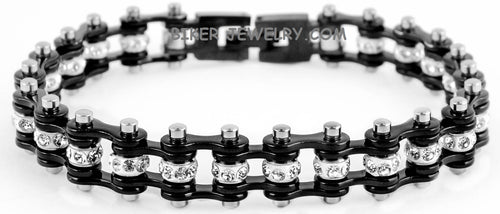 Women's Jewelry Motorcycle Bike Chain Tennis Bracelet Stainless Steel Black
