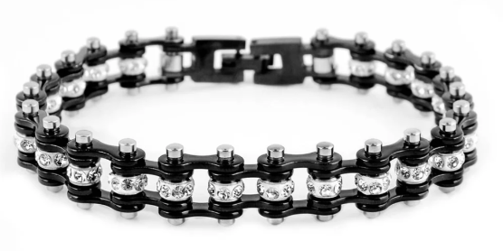 Women's Jewelry Motorcycle Bike Chain Tennis Bracelet Stainless Steel Black SB100