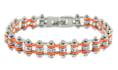 Jewelry Women's Motorcycle Bike Chain Bracelet Stainless Steel Silver & Orange SB101