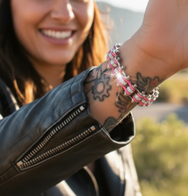 Load image into Gallery viewer, Biker Jewelry Ladies Motorcycle Bike Chain Bracelet Stainless Steel Silver &amp; Pink<br> SB102