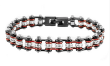 Load image into Gallery viewer, Womens Motorcycle Bike Chain Tennis Bracelet Stainless Steel Black &amp; Electric Red SB103