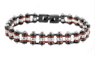 Women's Motorcycle Bike Chain Tennis Bracelet Stainless Steel Black & Electric Red SB103