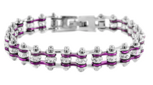 Load image into Gallery viewer, Women&#39;s Motorcycle Bike Chain Bracelet Stainless Steel Silver &amp; Candy Purple SB104