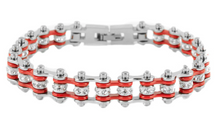 Load image into Gallery viewer, Women&#39;s Motorcycle Bike Chain Tennis Bracelet Stainless Steel Silver / Red SB105