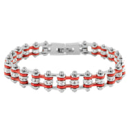 Ladies Motorcycle Bike Chain Bracelet Stainless Steel Silver & Electric Red SB106