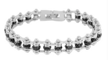 Load image into Gallery viewer, Womens Motorcycle Bike Chain Tennis Bracelet Stainless Steel Silver &amp; Black Crystals SB107