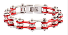 Load image into Gallery viewer, Heavy Metal Jewelry Ladies Motorcycle Bike Chain Stainless Steel Bracelet Chrome/Red SB1101