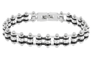Women's Motorcycle Bike Chain Bracelet Stainless Steel Silver & Black SB110