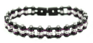Ladies Black and Hot Purple Bike Chain Bracelet Stainless Steel Bling SB112