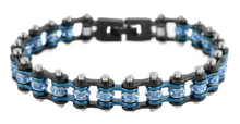 Load image into Gallery viewer, Ladies Motorcycle Bike Chain Stainless Steel Bracelet Black &amp; Blue Police Edition SB113