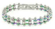Women's 8mm Mini Bike Chain Bracelet Silver & Iridescent Stainless Steel SB114