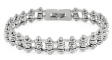 Load image into Gallery viewer, Women&#39;s Motorcycle Bike Chain Bracelet Stainless Steel Silver on Silver April SB115