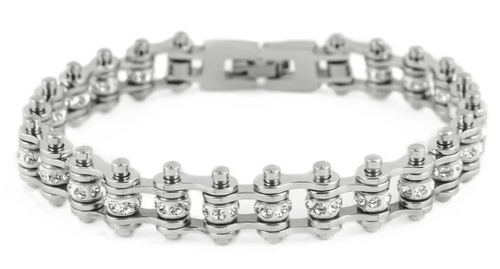 Women's Motorcycle Bike Chain Bracelet Stainless Steel Silver on Silver April SB115