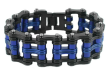 Load image into Gallery viewer, Biker Jewelry Men&#39;s Primary Motorcycle Bike Chain Bracelet Black/Blue Stainless Steel Police Edition SB117