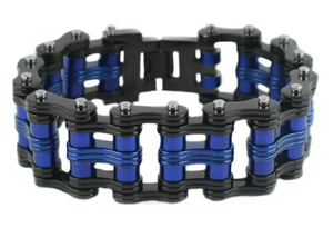 Biker Jewelry Men's Primary Motorcycle Bike Chain Bracelet Black/Blue Stainless Steel Police Edition SB117