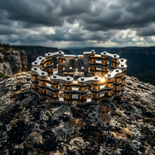 Load image into Gallery viewer, 24mm Tri-Colored Primary Bike Chain Bracelet Silver, Gold &amp; Black Men's Stainless Steel SB118