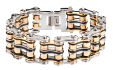 Load image into Gallery viewer, 24mm Tri-Colored Primary Bike Chain Bracelet Silver, Gold &amp; Black Men's Stainless Steel SB118
