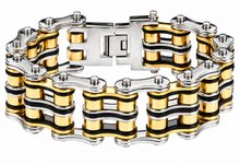 Load image into Gallery viewer, 24mm Tri-Colored Primary Bike Chain Bracelet Silver, Gold &amp; Black Men's Stainless Steel SB118