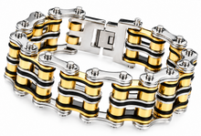 Load image into Gallery viewer, 24mm Tri-Colored Primary Bike Chain Bracelet Silver, Gold &amp; Black Men's Stainless Steel SB118