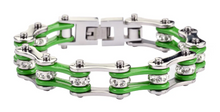 Load image into Gallery viewer, Heavy Metal Jewelry Ladies Motorcycle Chain Stainless Steel Bracelet Silver and Green SB1191