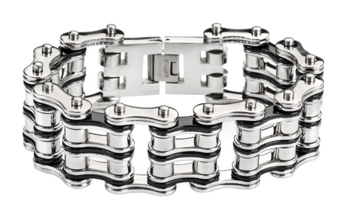 Heavy Metal Jewelry Men's Two-Tone Primary Motorcycle Bike Chain Bracelet Stainless Steel SB121