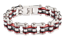 Load image into Gallery viewer, Heavy Metal Jewelry Men&#39;s Motorcycle Bike Chain Bracelet Stainless Steel Silver/Vintage Red/Black Double Link SB1220