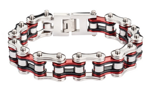 Heavy Metal Jewelry Men's Motorcycle Bike Chain Bracelet Stainless Steel Silver/Vintage Red/Black Double Link SB1220