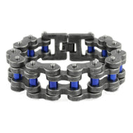 Men's 22mm Distressed & Blue Strip Bike Chain Bracelet Police Stainless Steel SB123