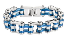 Load image into Gallery viewer, Biker Jewelry Men&#39;s Motorcycle Bike Chain Bracelet Stainless Steel Silver with Vintage Blue Double Link SB1240