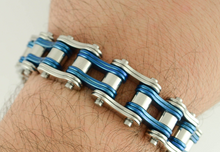 Load image into Gallery viewer, Biker Jewelry Men&#39;s Motorcycle Bike Chain Bracelet Stainless Steel Silver with Vintage Blue Double Link SB1240