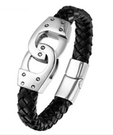Jewelry Men's or Women's Leather Handcuff Bracelet Stainless Steel