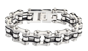 Heavy Metal Jewelry Men's Motorcycle Bike Chain Bracelet Stainless Steel Silver & Black SB126