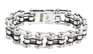 Men's 16mm Silver & Black Bike Chain Bracelet Stainless Steel SB126