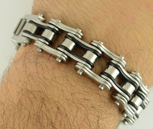 Heavy Metal Jewelry Men's Motorcycle Bike Chain Bracelet Stainless Steel Silver & Black SB126