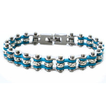 Load image into Gallery viewer, Heavy Metal Jewelry Ladies Motorcycle Bike Chain Bracelet Stainless Steel Silver &amp; Turquoise SB128