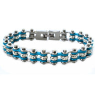 Heavy Metal Jewelry Women's Motorcycle Bike Chain Bracelet Stainless Steel Silver & Turquoise SB128