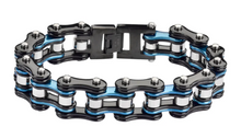 Load image into Gallery viewer, Men&#39;s Motorcycle Bike Chain Biker Bracelet Stainless Steel Black &amp; Blue Double Link SB1291