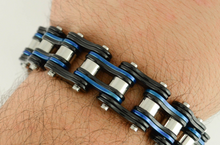 Load image into Gallery viewer, Men&#39;s Motorcycle Bike Chain Biker Bracelet Stainless Steel Black &amp; Blue Double Link SB1291