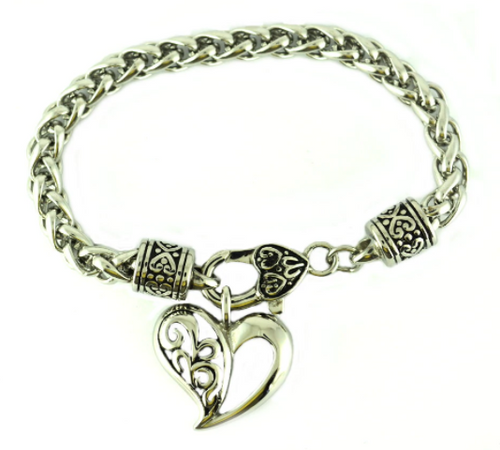 Heavy Metal Jewelry Ladies Dangle Heart Biker Bracelet Stainless Steel SB129