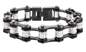 Women's Motorcycle Bike Chain Stainless Steel Bracelet Black/Black SB132