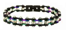 Load image into Gallery viewer, Jewelry Ladies Motorcycle Bike Chain Bracelet Stainless Steel Black &amp; Rainbow SB134