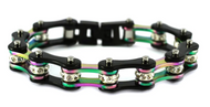 Women's Jewelry Motorcycle Bike Chain Stainless Steel Bracelet Black and Rainbow SB136